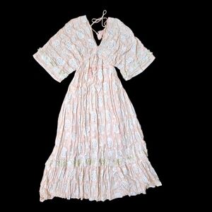 NWT - Zury - Pink And Gold Maxi Dress with V-Neck - Free Size